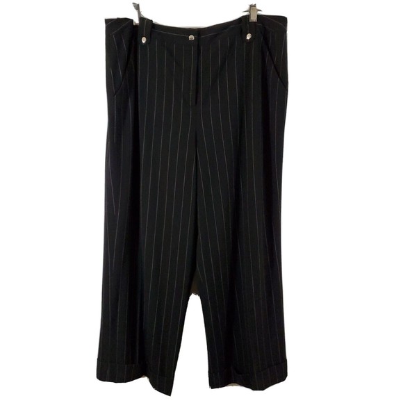 Larry Levine Pants - Larry Levine Womens Crop Pants Size 14 Stretch Cuffed Black Pinstripe